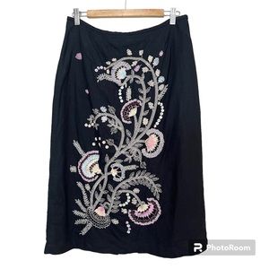 Richard Malcolm Art to Wear Folk Art Embroidered Beaded Linen Blend Skirt